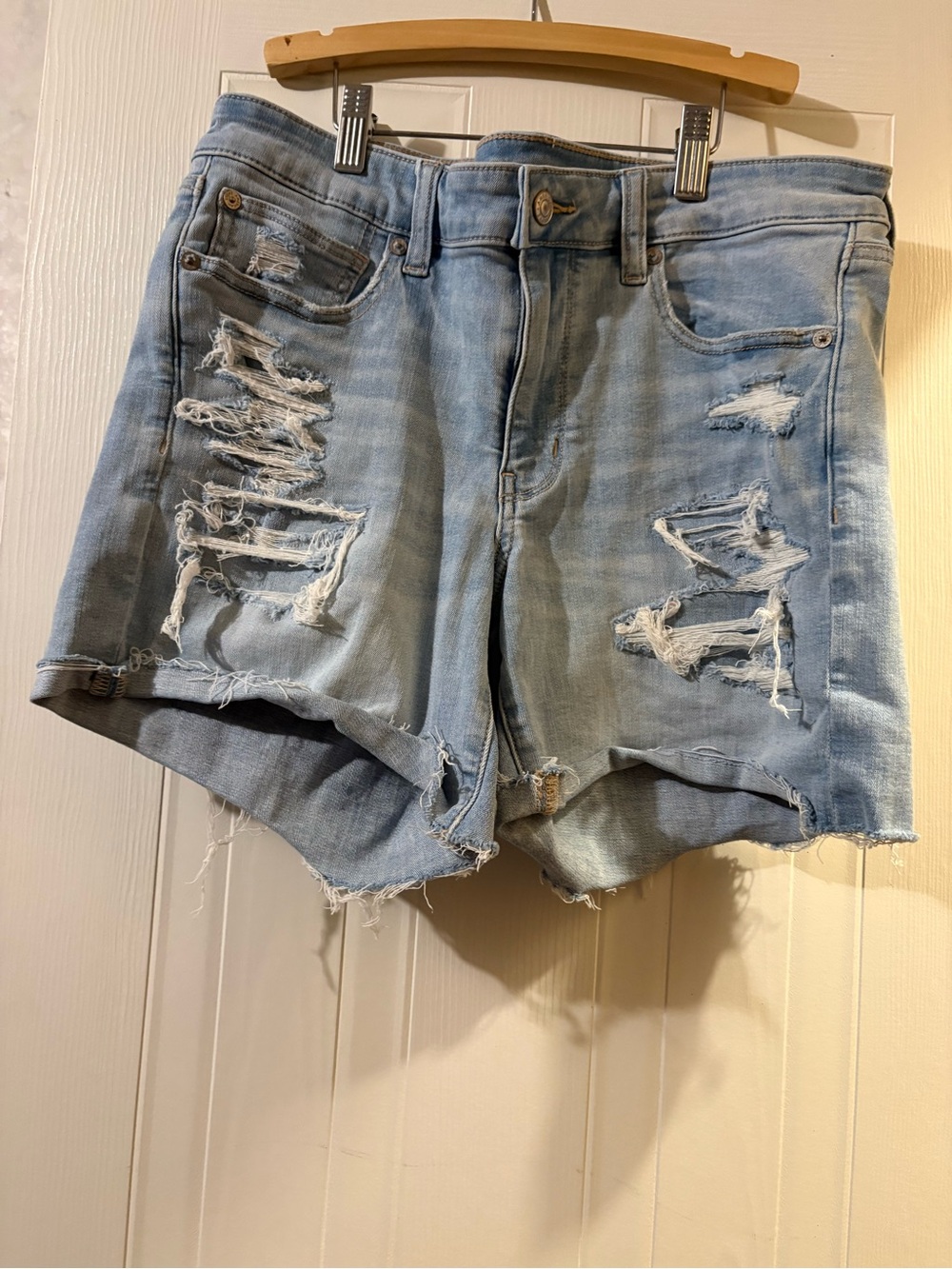 American Eagle Outfitters Light Blue Distressed Denim Shorts
